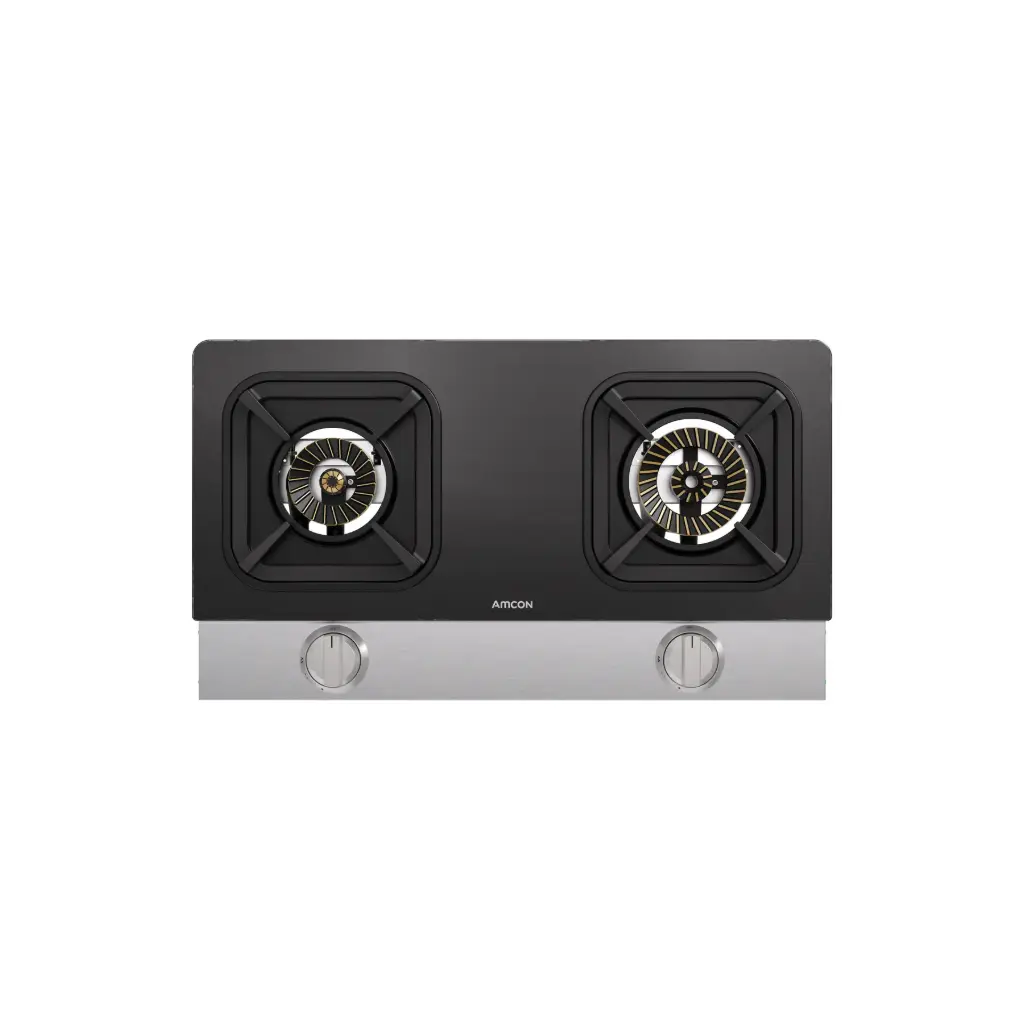 Amcon Gas Stove 2 Burner Table Top Stainless Steel with Glass Top and FFS