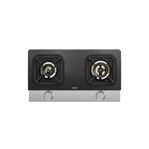 Amcon Gas Stove 2 Burner Table Top Stainless Steel with Glass Top and FFS