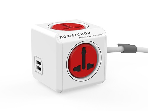 [ACPEUUUKR]  PowerCube - Extended USB Universal Plug UK - Red 